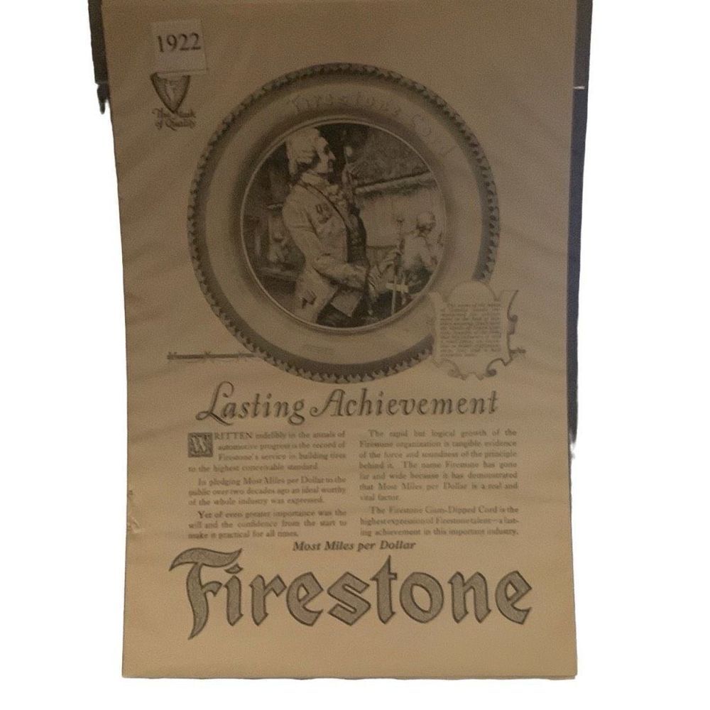 Vintage 1922 Firestone Lasting Achievement Ad Advertisement